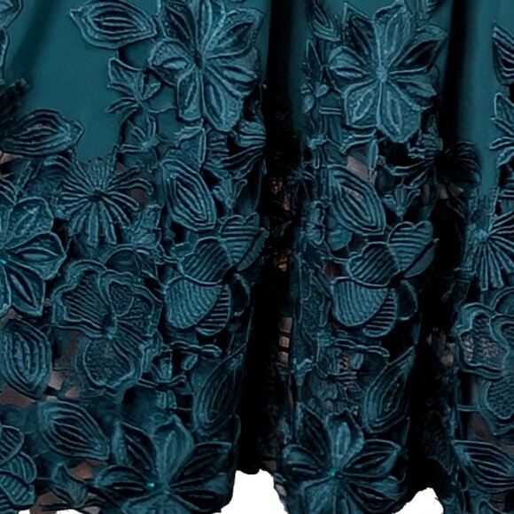 Turquoise Paneled Skirt with Floral Lace Openwork  Size 12-14 - Picture 3 of 3
